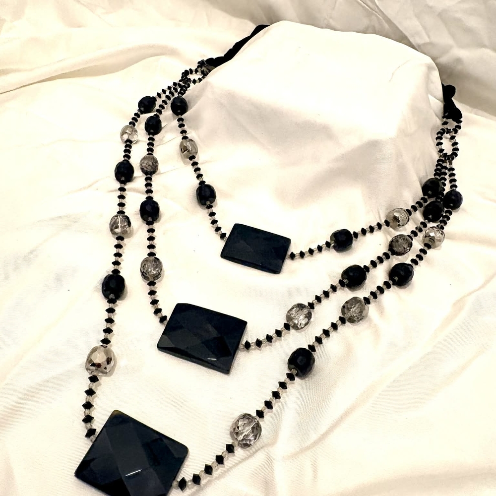Giorgio Armani Black and Silver Vintage Multi-Strand Necklace With Box